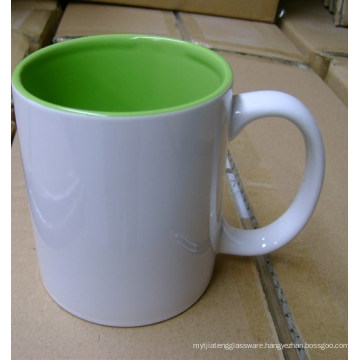 Hot Selling Directly Factory High Quality Sublimation Coated Blank Inner Inside Green Color Mug 11OZ